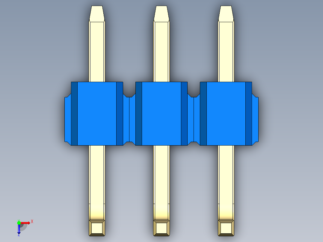 彩色公排针 100mil 2.54mm 系列-DS1022_blue_03p_100mil_TypeU_rev1.0俯视图