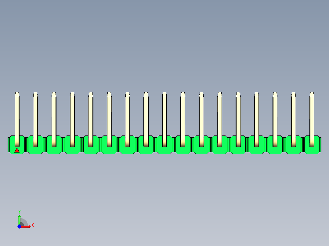 彩色公排针 100mil 2.54mm 系列-DS1022_green_17p_100mil_TypeU_rev1.0前视图