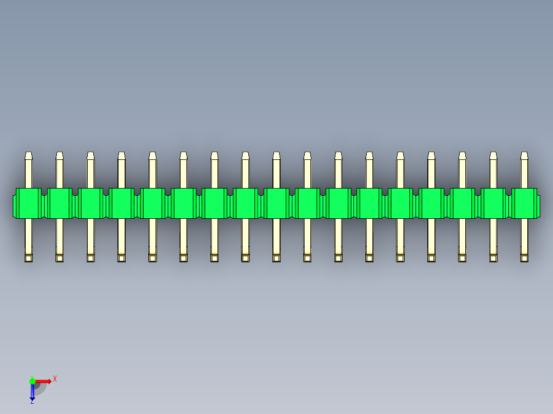 彩色公排针 100mil 2.54mm 系列-DS1022_green_17p_100mil_TypeU_rev1.0俯视图