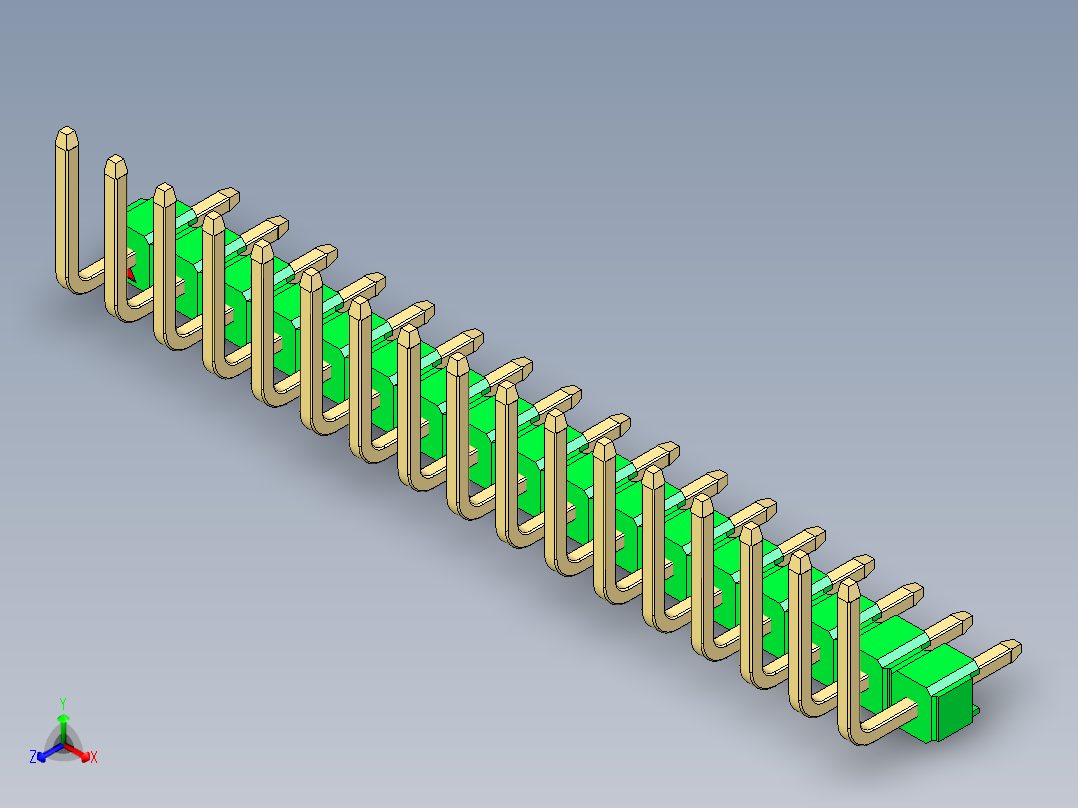 彩色公排针 100mil 2.54mm 系列-DS1022_green_17p_100mil_TypeU_rev1.0正等轴测图