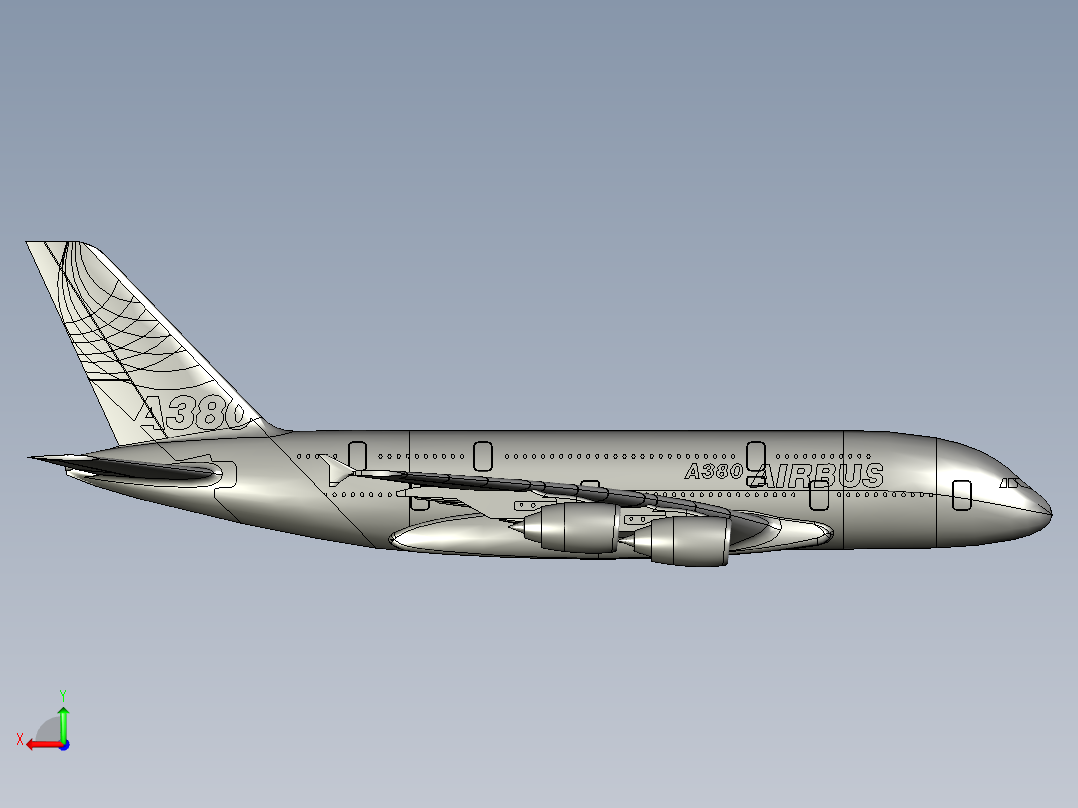F 空客A380飞机模型 机械设计图纸资料 3D模型 后视图