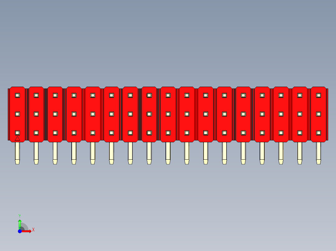 彩色公排针 100mil 2.54mm 系列-DS1022_red_3x17p_100mil_TypeD_rev1.0前视图