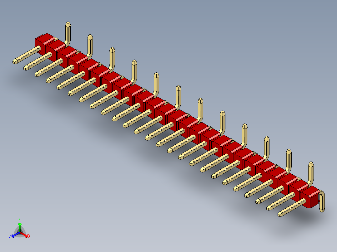 彩色公排针 100mil 2.54mm 系列-DS1022_red_25p_100mil_Type_SMT_R2_rev1.0正等轴测图