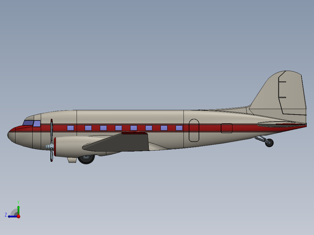 固定翼螺旋桨驱动客机右视图