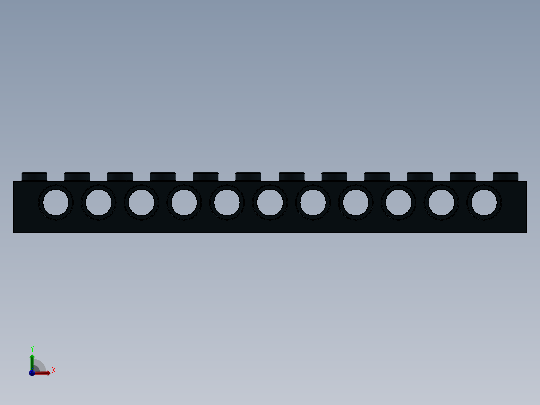 乐高机械组积木（横梁）-389526 Black Technic Brick 1 x 12 with Holes前视图