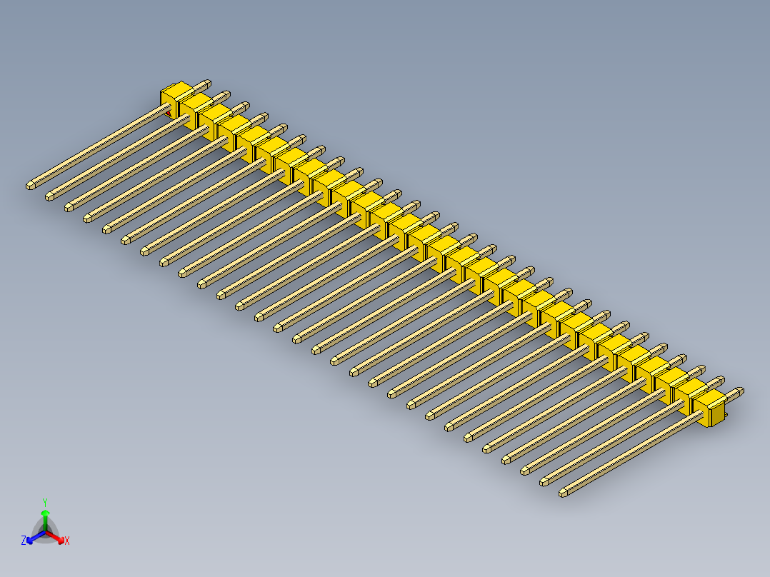 彩色公头100mil（2.54mm）系列-DS1021_yellow_1x29p_100mil_Type19_rev1.0正等轴测图