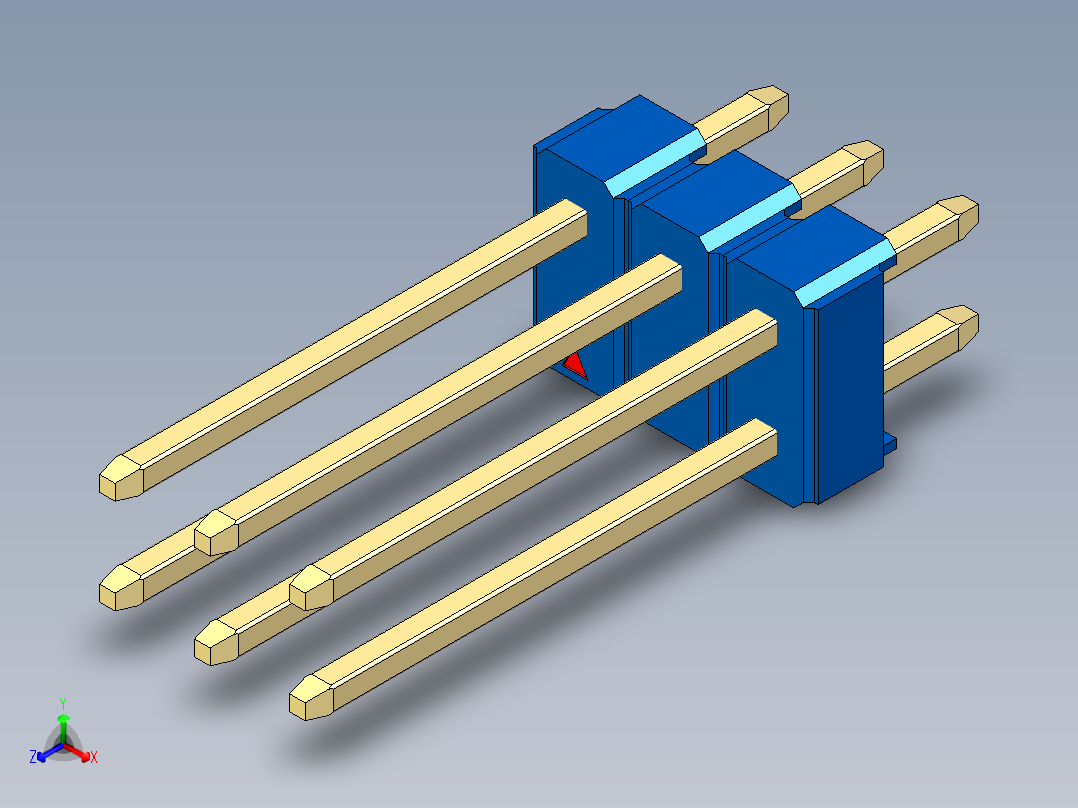 彩色公头100mil（2.54mm）系列-DS1021_blue_2x03p_100mil_Type5_rev1.0正等轴测图
