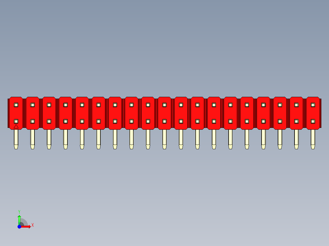彩色公排针 100mil 2.54mm 系列-DS1022_red_2x19p_100mil_TypeD_rev1.0前视图