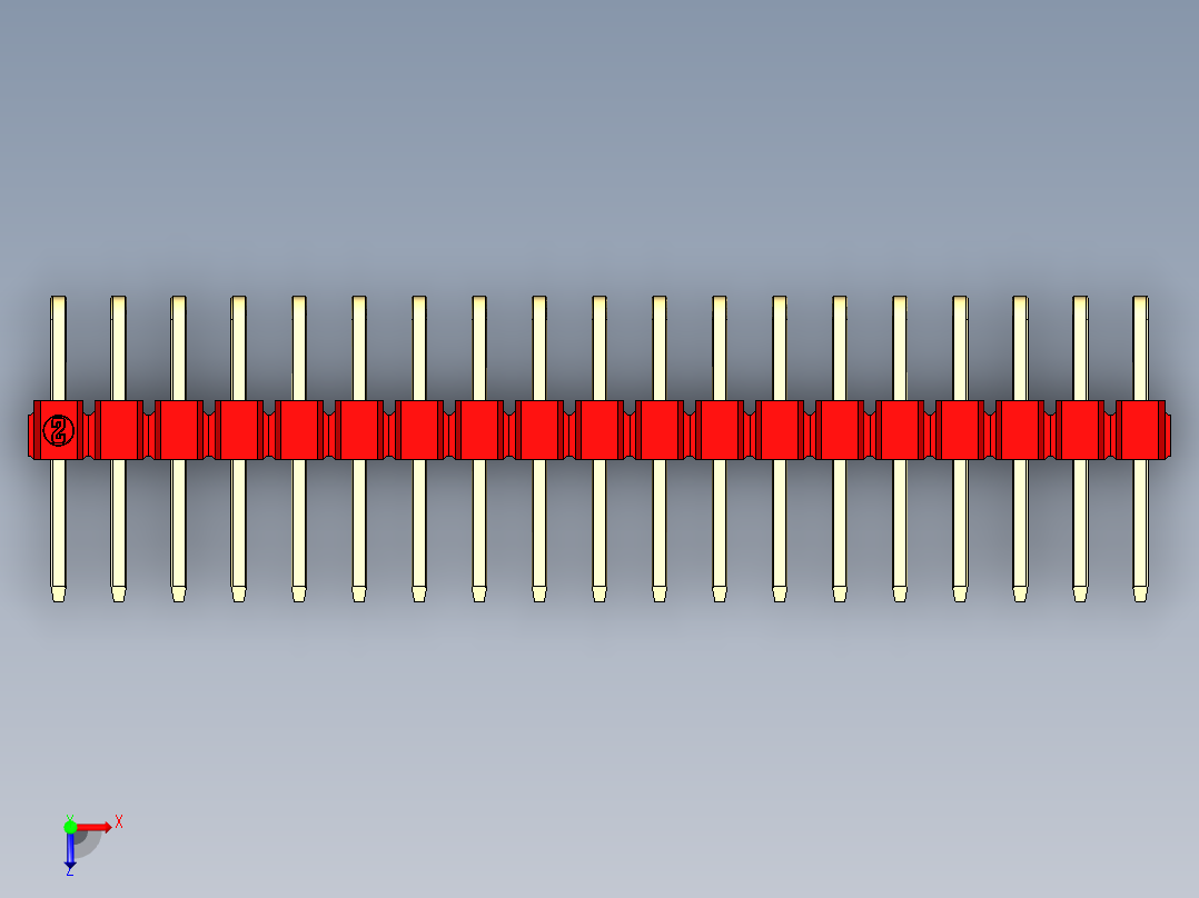 彩色公排针 100mil 2.54mm 系列-DS1022_red_2x19p_100mil_TypeD_rev1.0俯视图