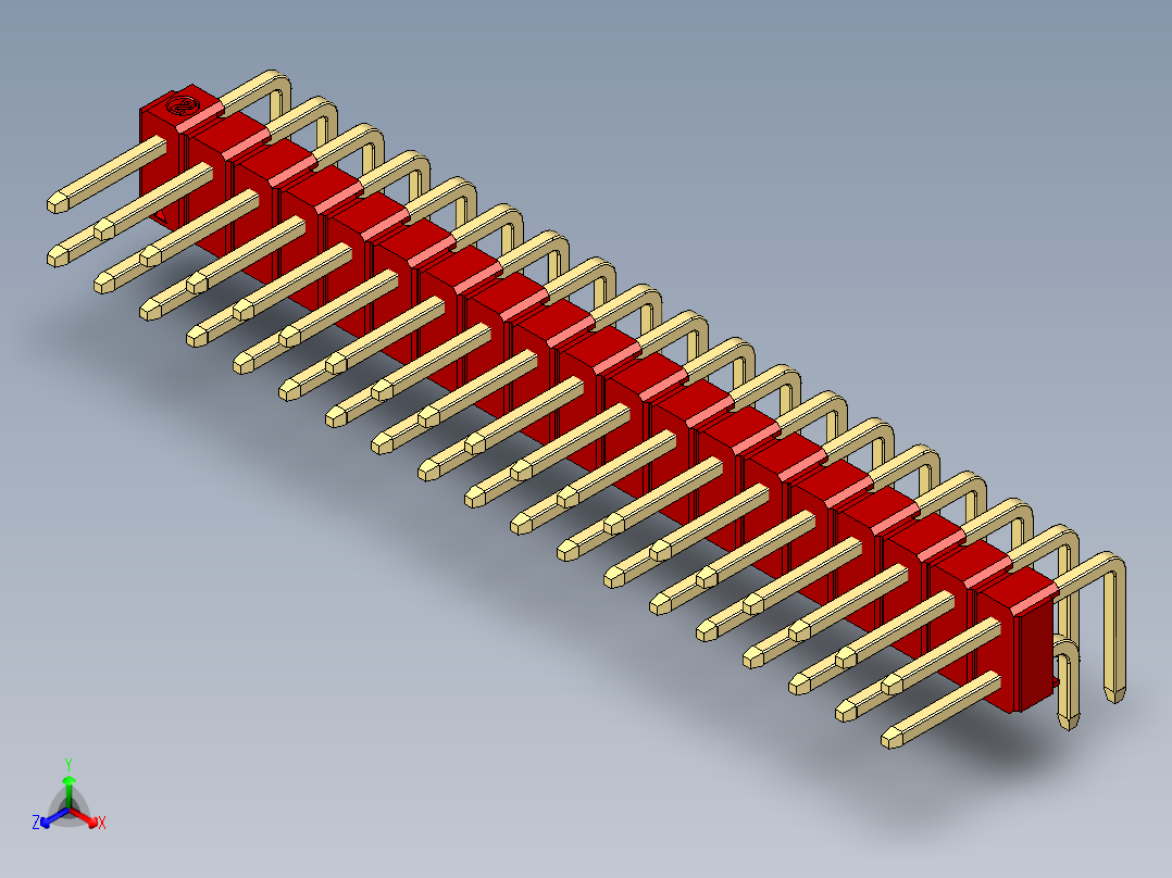 彩色公排针 100mil 2.54mm 系列-DS1022_red_2x19p_100mil_TypeD_rev1.0正等轴测图