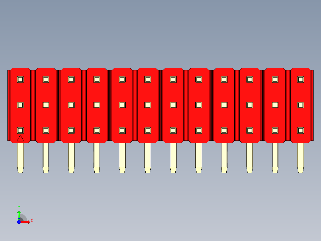 彩色公排针 100mil 2.54mm 系列-DS1022_red_3x12p_100mil_TypeD_rev1.0前视图