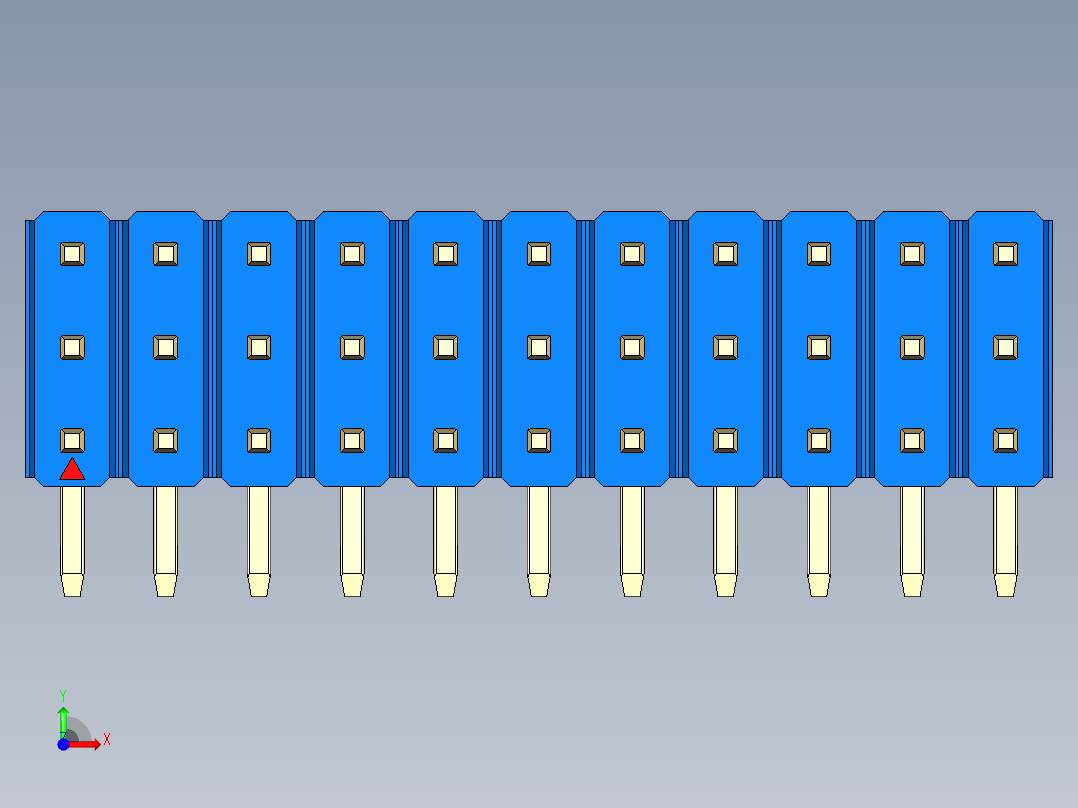 彩色公排针 100mil 2.54mm 系列-DS1022_blue_3x11p_100mil_TypeD_rev1.0前视图