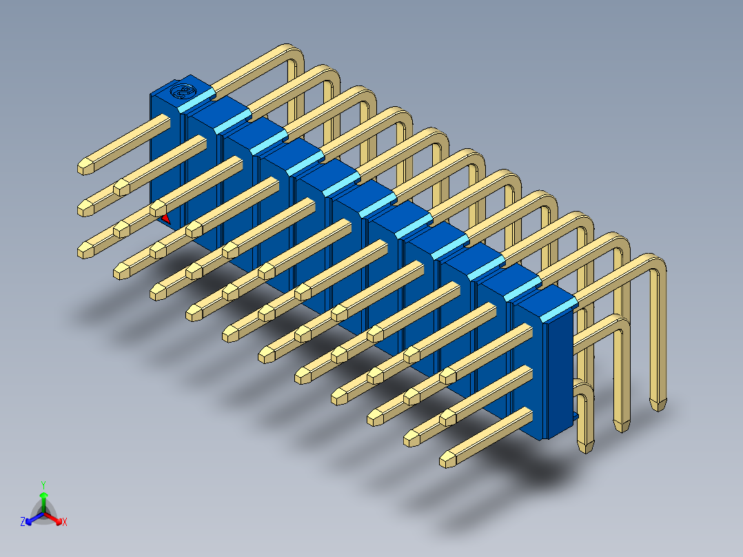彩色公排针 100mil 2.54mm 系列-DS1022_blue_3x11p_100mil_TypeD_rev1.0正等轴测图