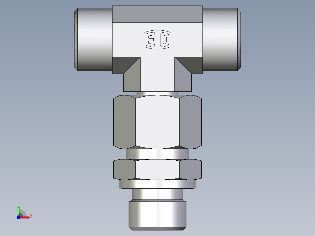 卡套式工业通用硬管接头EO_Assembled_adjustable_standpipe_branch_tee_EVT12LROMD71前视图