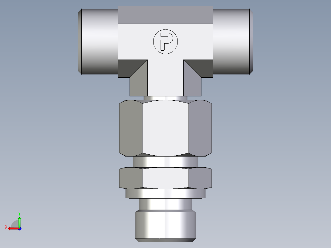 卡套式工业通用硬管接头EO_Assembled_adjustable_standpipe_branch_tee_EVT12LROMD71后视图