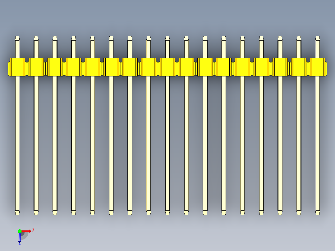 彩色公头100mil（2.54mm）系列-DS1021_yellow_2x17p_100mil_Type19_rev1.0俯视图