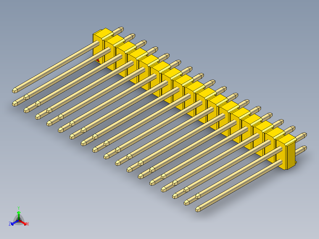 彩色公头100mil（2.54mm）系列-DS1021_yellow_2x17p_100mil_Type19_rev1.0正等轴测图