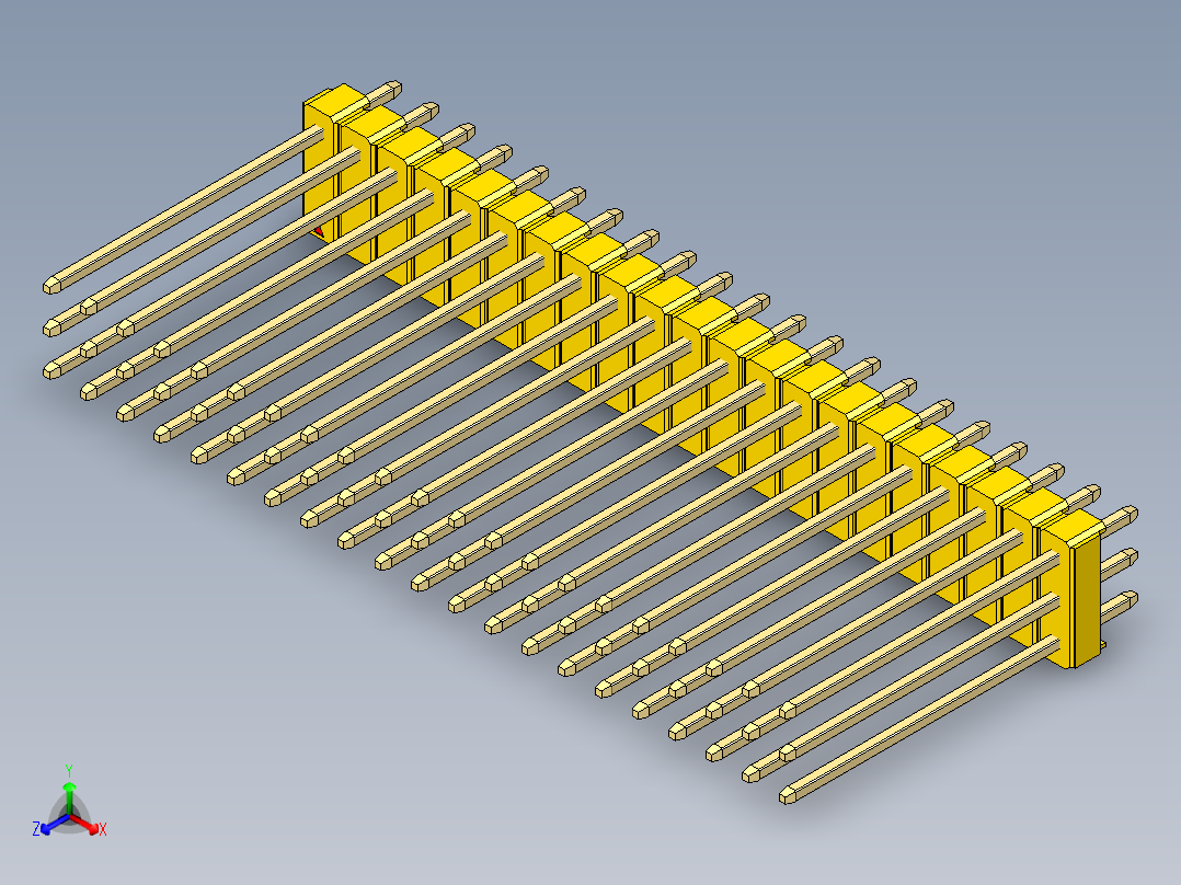 彩色公头100mil（2.54mm）系列-DS1021_yellow_3x21p_100mil_Type19_rev1.0正等轴测图