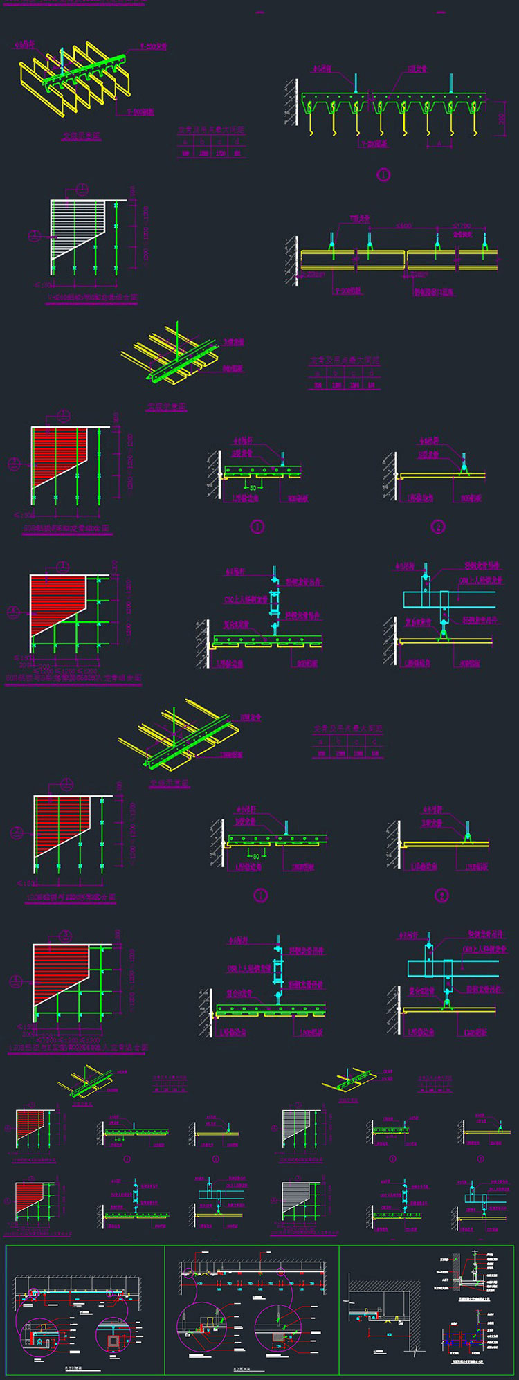 CAD367 各种铝板天花各种格栅吊顶节点图大样图