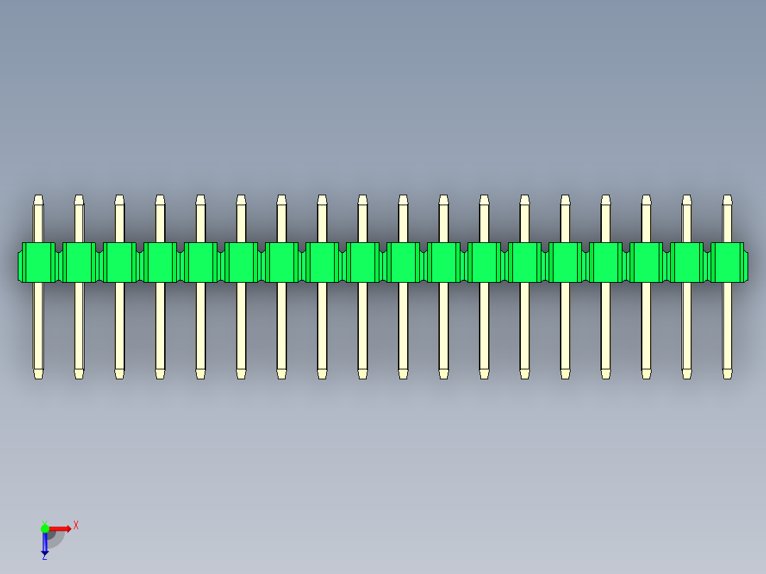 彩色公头100mil（2.54mm）系列-DS1021_green_3x18p_100mil_Type1_rev1.0俯视图