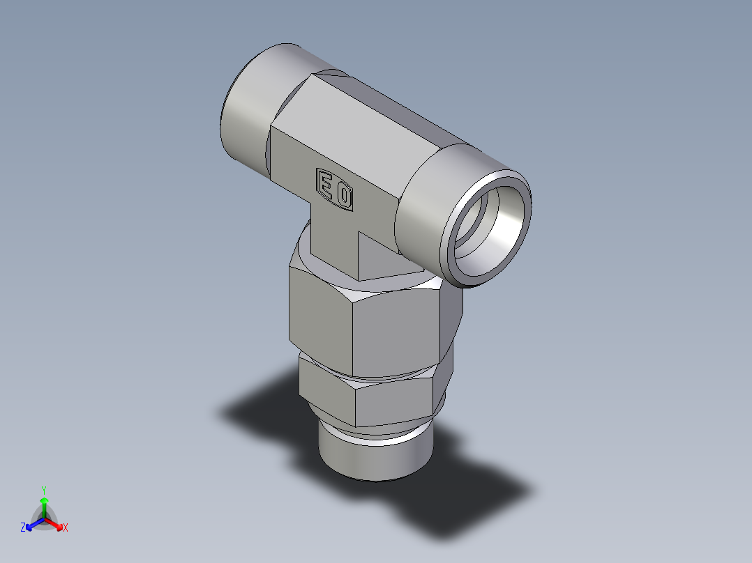 卡套式工业通用硬管接头EO_Assembled_adjustable_standpipe_branch_tee_EVT20SROMD71正等轴测图