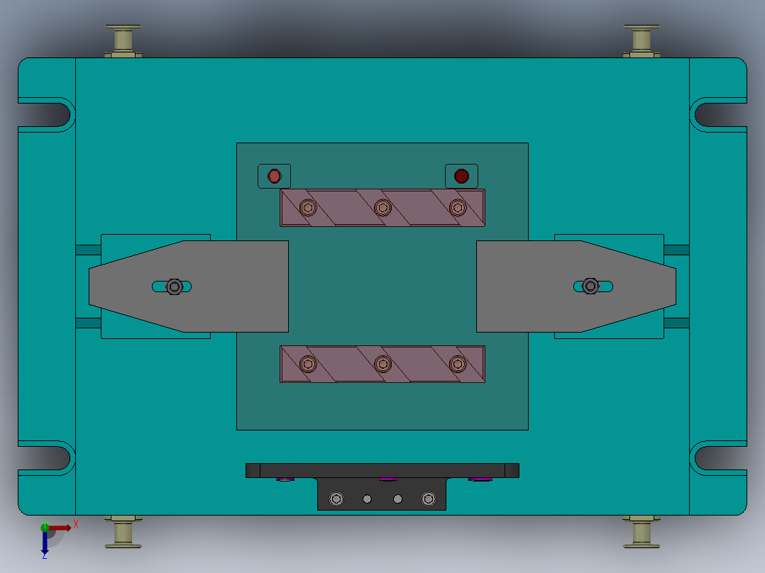JX404-2108发动机机体钻排气侧面孔夹具设计【三维】俯视图