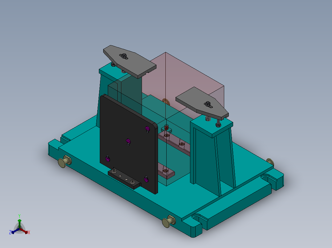 JX404-2108发动机机体钻排气侧面孔夹具设计【三维】正等轴测图