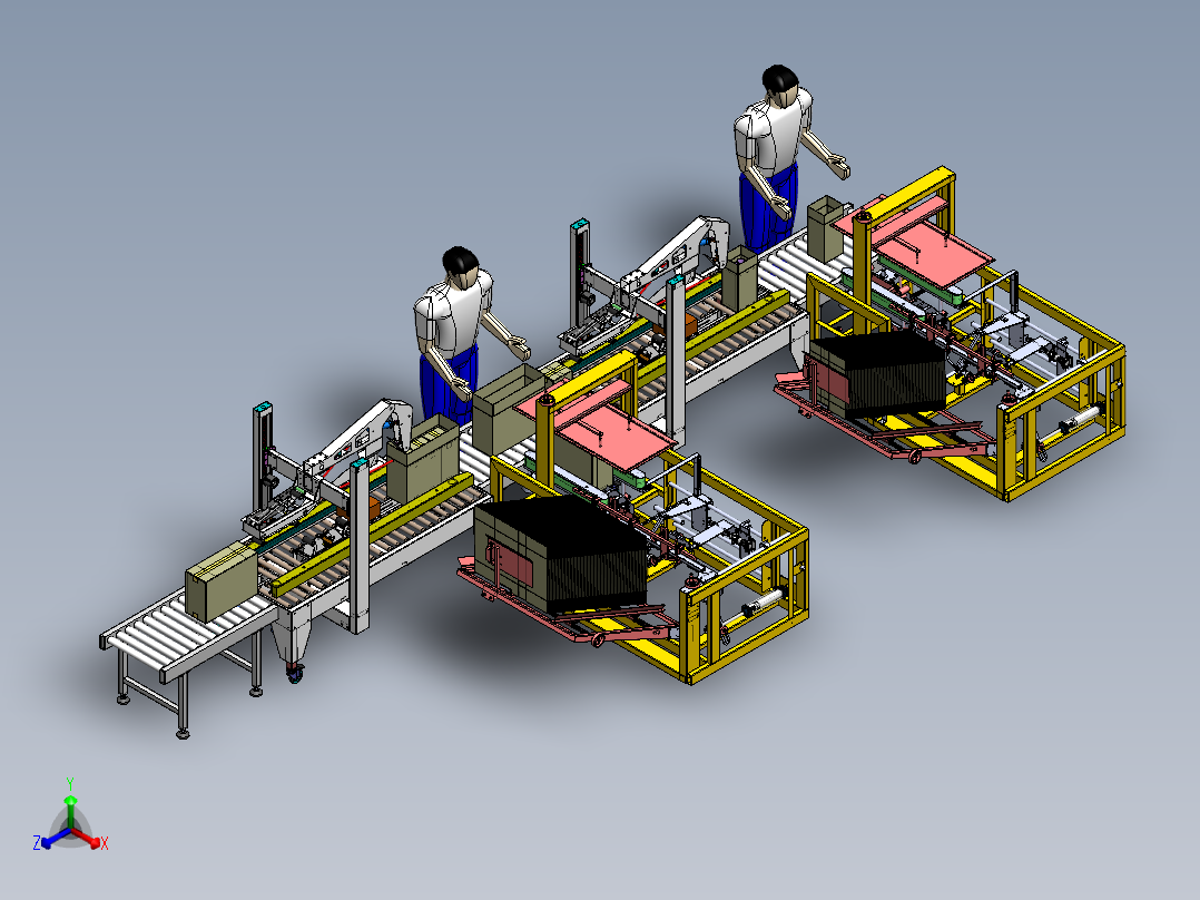 开箱封箱线体sw18可编辑正等轴测图