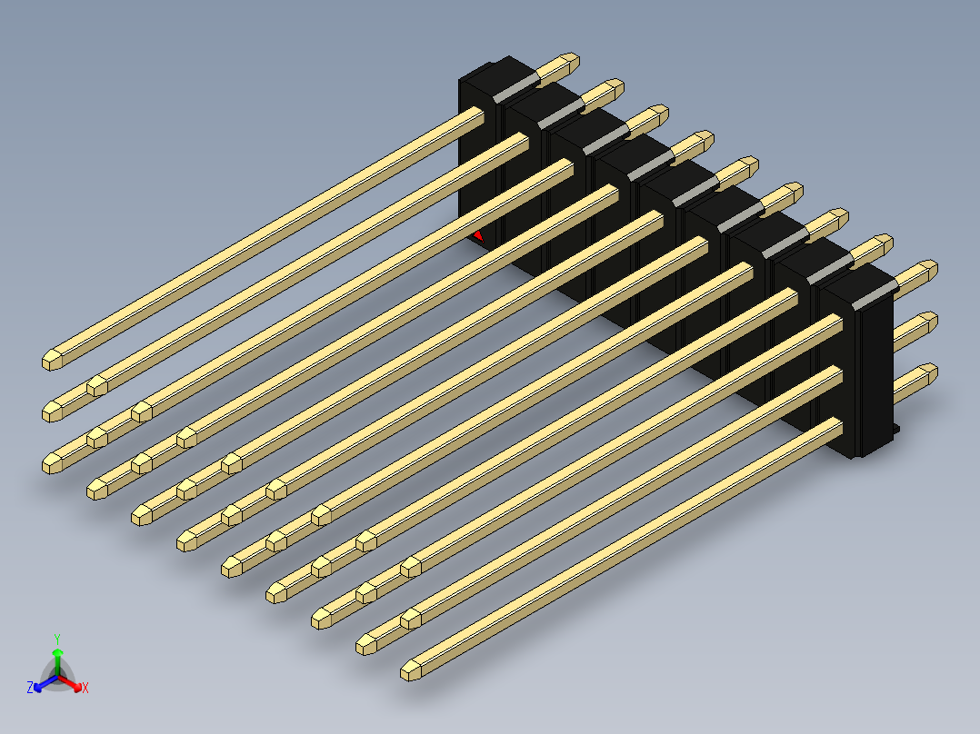 彩色公头100mil（2.54mm）系列-DS1021_black_3x09p_100mil_Type43_rev1.0正等轴测图