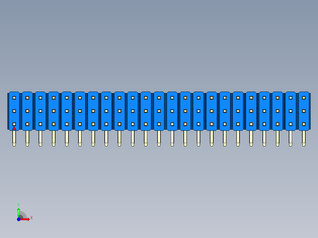 彩色公排针 100mil 2.54mm 系列-DS1022_blue_3x23p_100mil_TypeD_rev1.0前视图