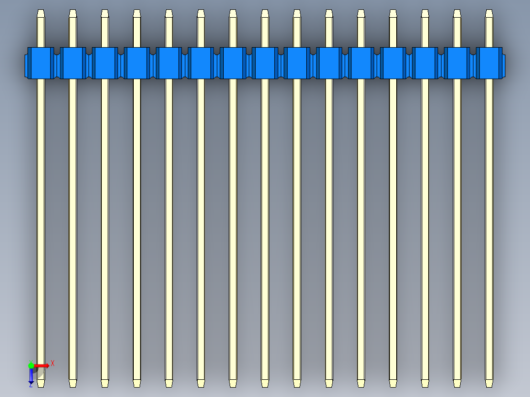 彩色公头100mil（2.54mm）系列-DS1021_blue_3x15p_100mil_Type43_rev1.0俯视图