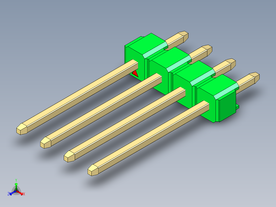 彩色公头100mil（2.54mm）系列-DS1021_green_1x04p_100mil_Type5_rev1.0正等轴测图