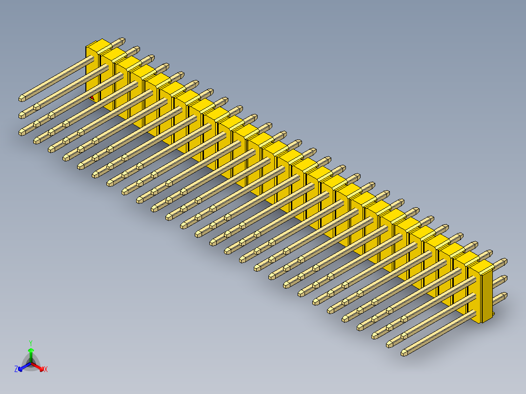 彩色公头100mil（2.54mm）系列-DS1021_yellow_3x27p_100mil_Type5_rev1.0正等轴测图