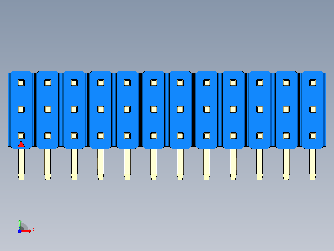 彩色公排针 100mil 2.54mm 系列-DS1022_blue_3x12p_100mil_TypeD_rev1.0前视图