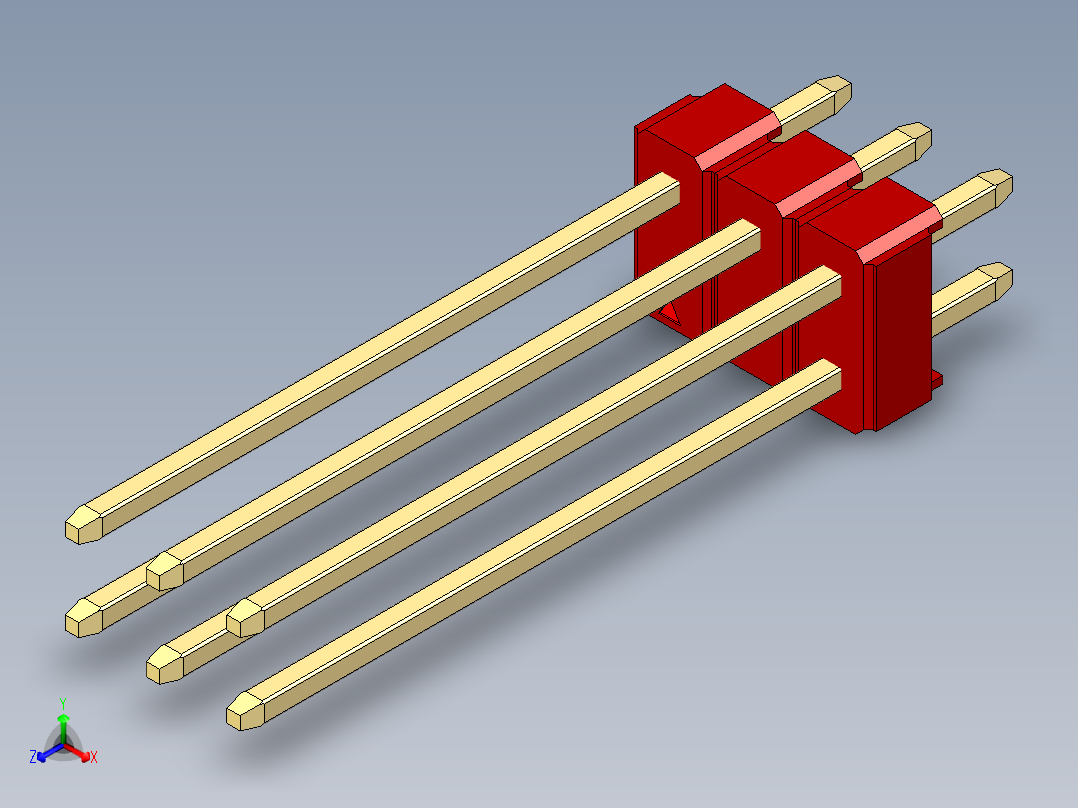 彩色公头100mil（2.54mm）系列-DS1021_red_2x03p_100mil_Type19_rev1.0正等轴测图