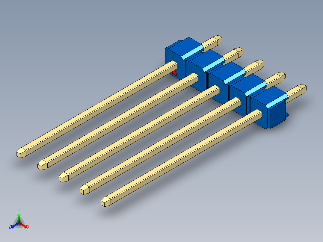 彩色公头100mil（2.54mm）系列-DS1021_blue_1x05p_100mil_Type19_rev1.0正等轴测图