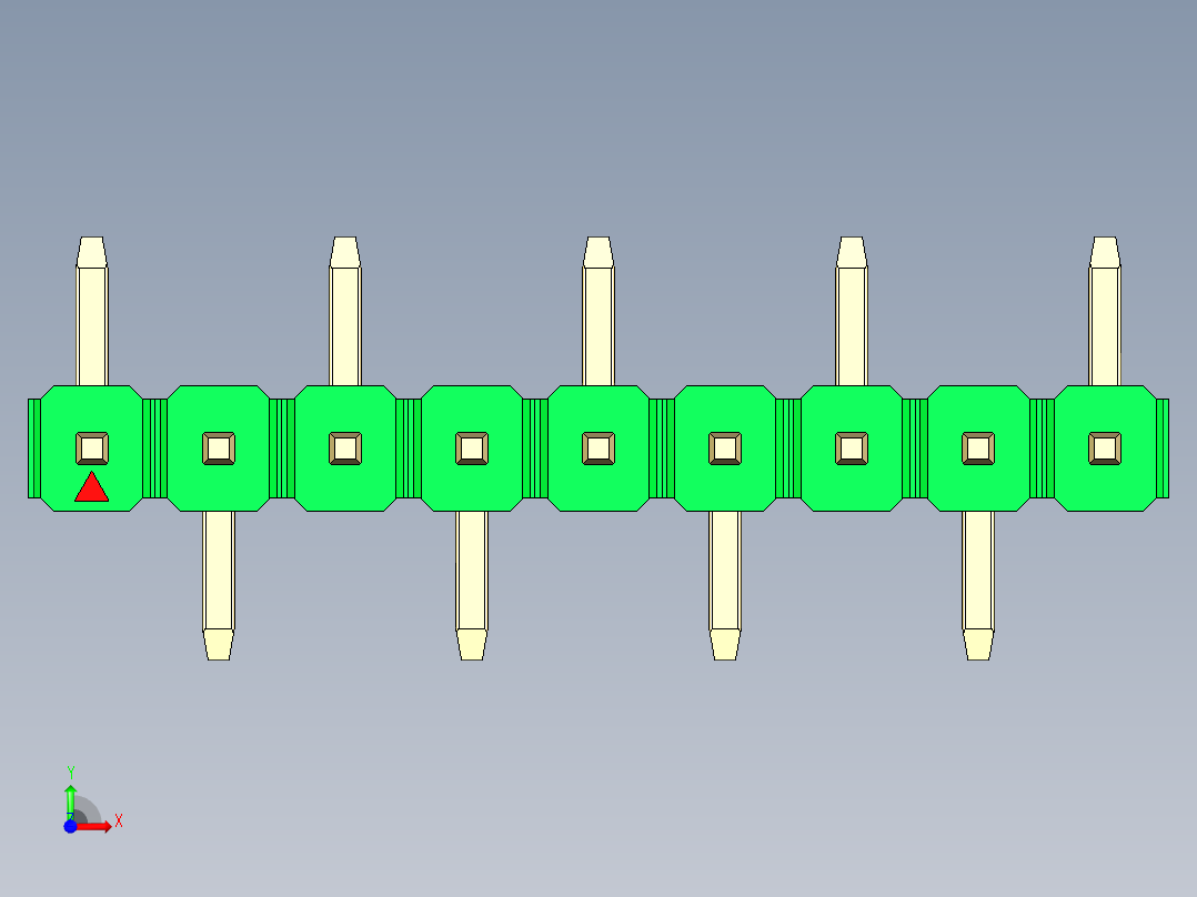 彩色公排针 100mil 2.54mm 系列-DS1022_green_09p_100mil_Type_SMT_R1_rev1.0前视图