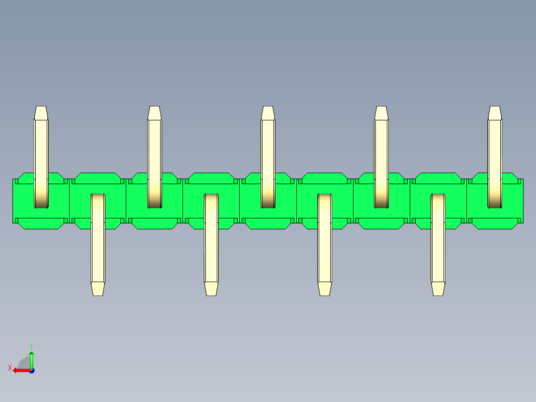 彩色公排针 100mil 2.54mm 系列-DS1022_green_09p_100mil_Type_SMT_R1_rev1.0后视图