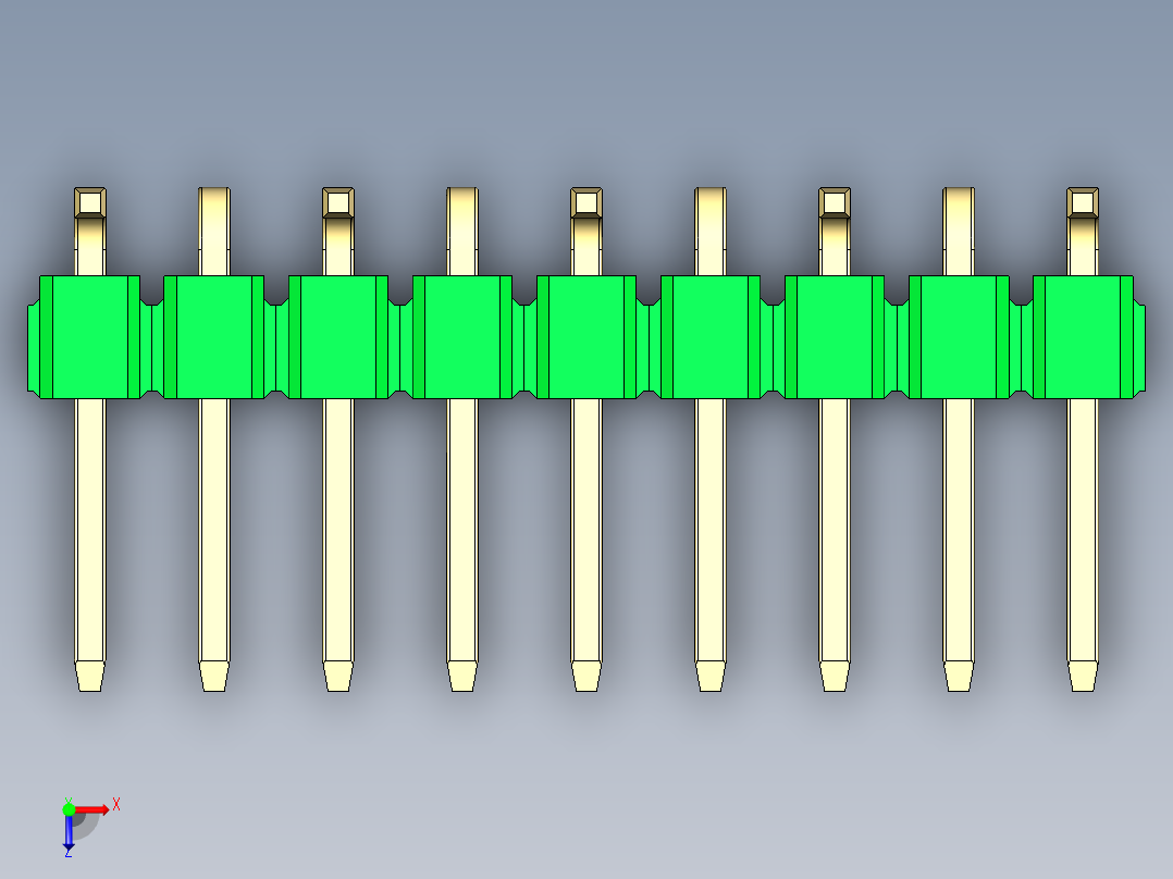 彩色公排针 100mil 2.54mm 系列-DS1022_green_09p_100mil_Type_SMT_R1_rev1.0俯视图