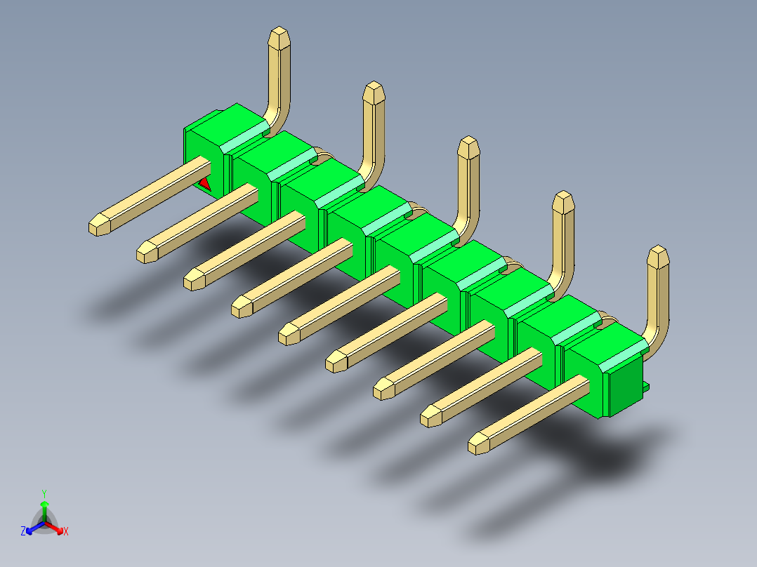 彩色公排针 100mil 2.54mm 系列-DS1022_green_09p_100mil_Type_SMT_R1_rev1.0正等轴测图