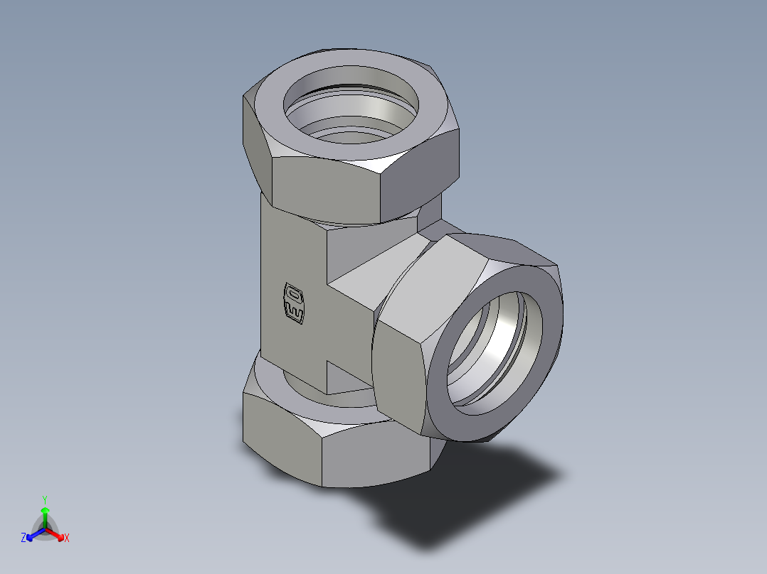 卡套式工业通用硬管接头EO_Standpipe_run_tee_EVL42L71正等轴测图
