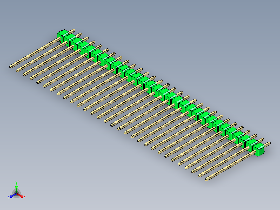 彩色公头100mil（2.54mm）系列-DS1021_green_1x30p_100mil_Type19_rev1.0正等轴测图
