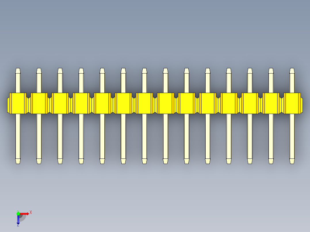 彩色公头100mil（2.54mm）系列-DS1021_yellow_1x14p_100mil_Type1_rev1.0俯视图