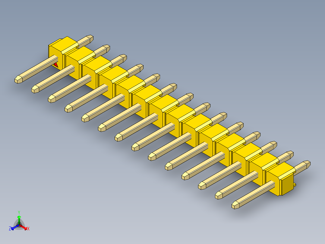 彩色公头100mil（2.54mm）系列-DS1021_yellow_1x14p_100mil_Type1_rev1.0正等轴测图