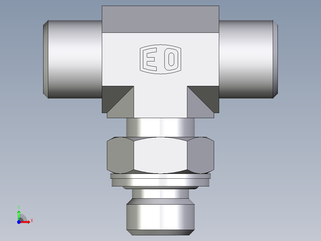 卡套式工业通用硬管接头EO_Adjustable_locknut_branch_tee_TEE08SMOMDCF前视图