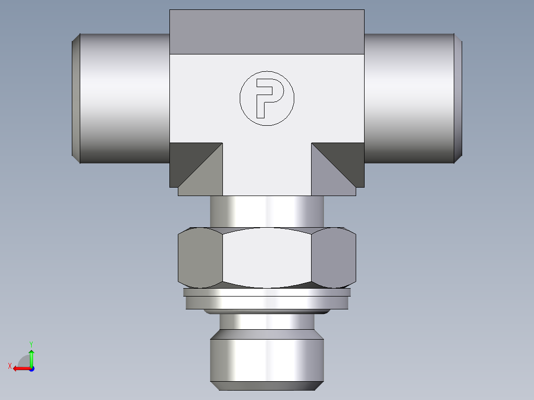 卡套式工业通用硬管接头EO_Adjustable_locknut_branch_tee_TEE08SMOMDCF后视图