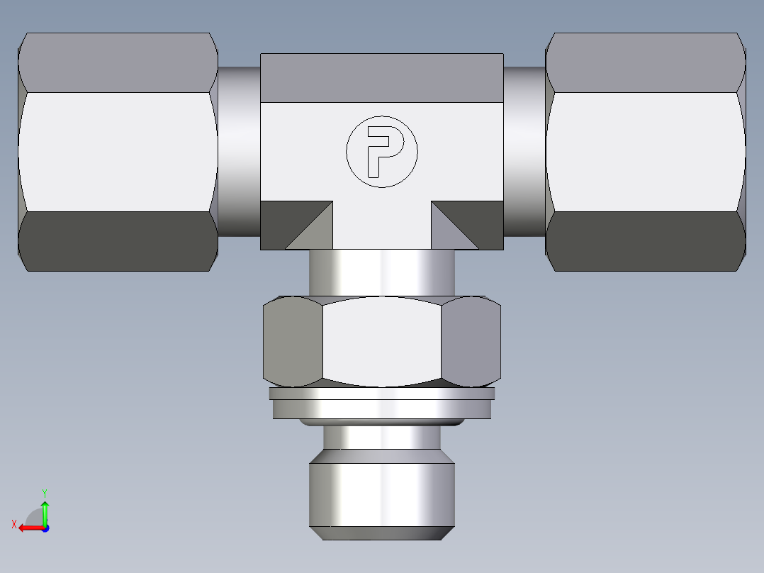卡套式工业通用硬管接头EO_Adjustable_locknut_branch_tee_TEE06SMCF后视图