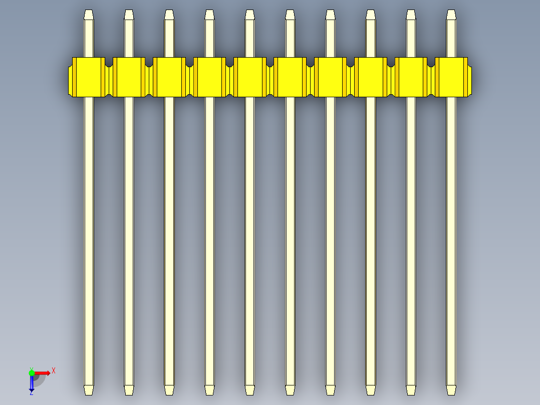 彩色公头100mil（2.54mm）系列-DS1021_yellow_1x10p_100mil_Type19_rev1.0俯视图