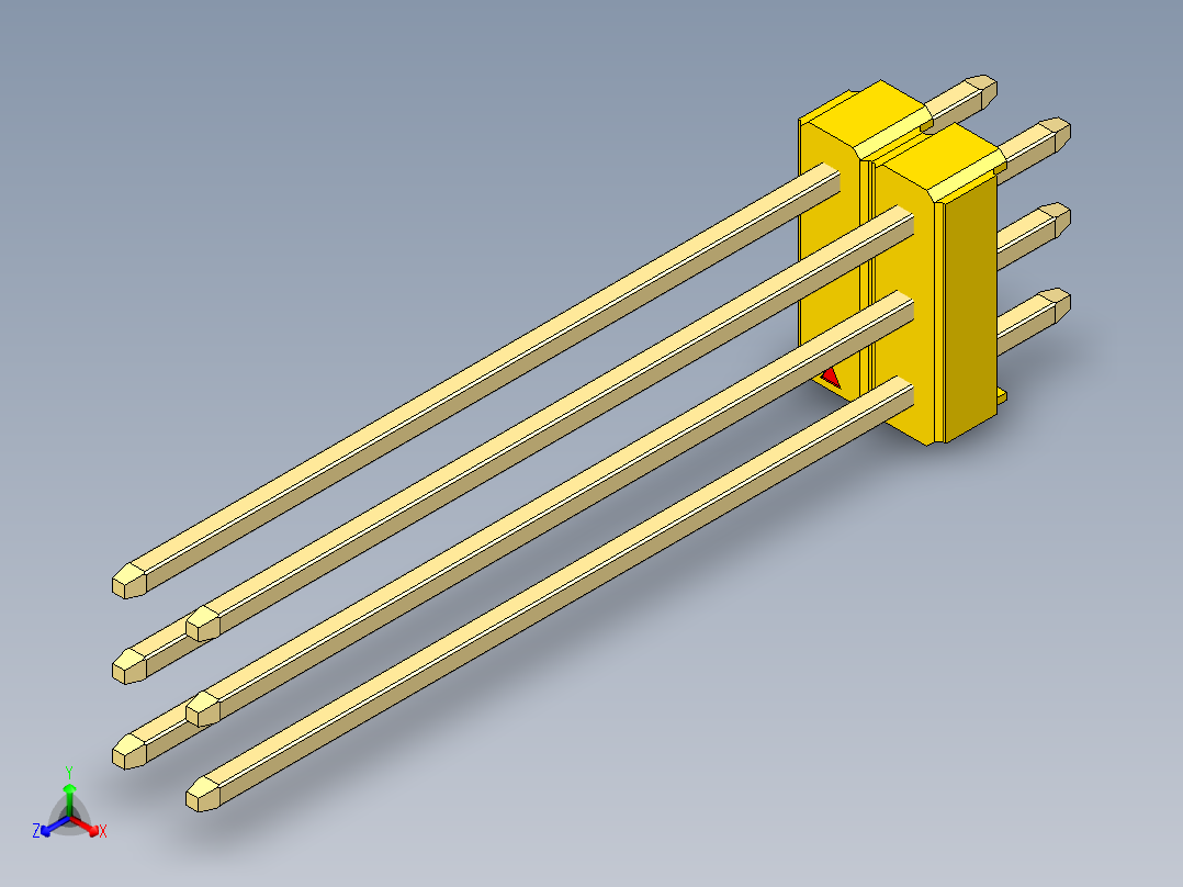 彩色公头100mil（2.54mm）系列-DS1021_yellow_3x02p_100mil_Type43_rev1.0正等轴测图