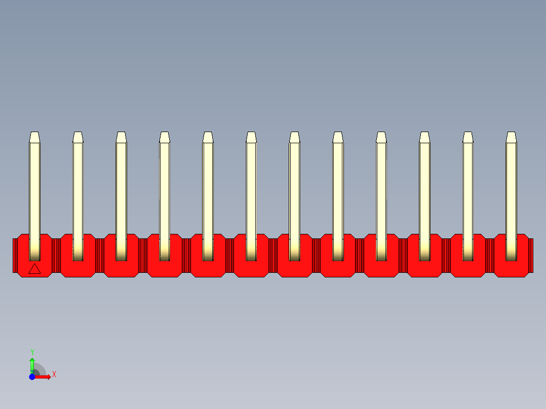 彩色公排针 100mil 2.54mm 系列-DS1022_red_12p_100mil_TypeU_rev1.0前视图